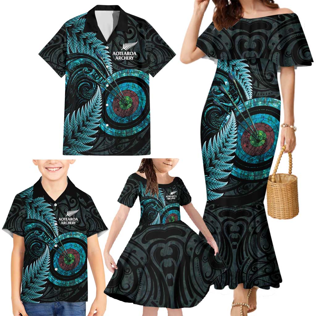 New Zealand Archery Family Matching Mermaid Dress and Hawaiian Shirt Aotearoa Silver Fern Maori LT14 - Polynesian Pride