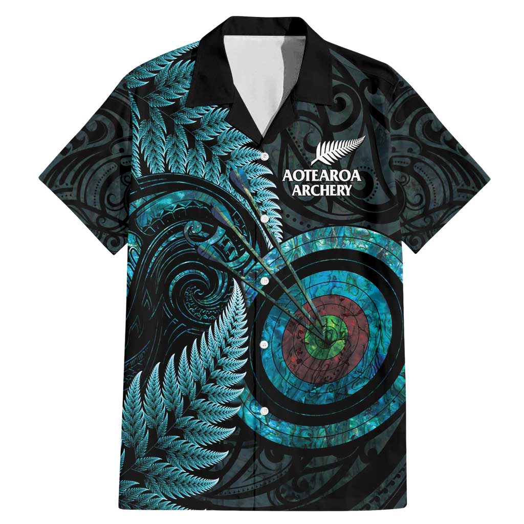 New Zealand Archery Family Matching Mermaid Dress and Hawaiian Shirt Aotearoa Silver Fern Maori LT14 Dad's Shirt - Short Sleeve Turquoise - Polynesian Pride