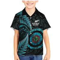 New Zealand Archery Family Matching Mermaid Dress and Hawaiian Shirt Aotearoa Silver Fern Maori LT14 Son's Shirt Turquoise - Polynesian Pride