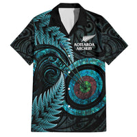 New Zealand Archery Family Matching Off The Shoulder Long Sleeve Dress and Hawaiian Shirt Aotearoa Silver Fern Maori LT14 Dad's Shirt - Short Sleeve Turquoise - Polynesian Pride