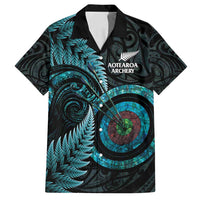 New Zealand Archery Family Matching Summer Maxi Dress and Hawaiian Shirt Aotearoa Silver Fern Maori LT14 Dad's Shirt - Short Sleeve Turquoise - Polynesian Pride
