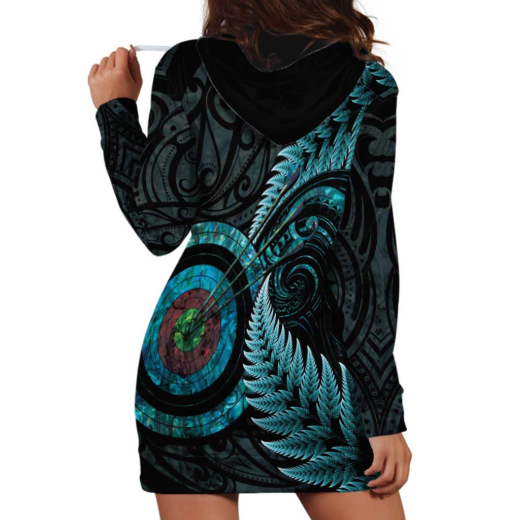 New Zealand Archery Hoodie Dress Aotearoa Silver Fern Maori - Polynesian Pride