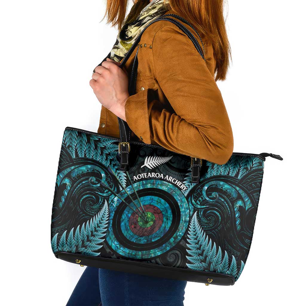 New Zealand Archery Leather Tote Bag Aotearoa Silver Fern Maori - Polynesian Pride