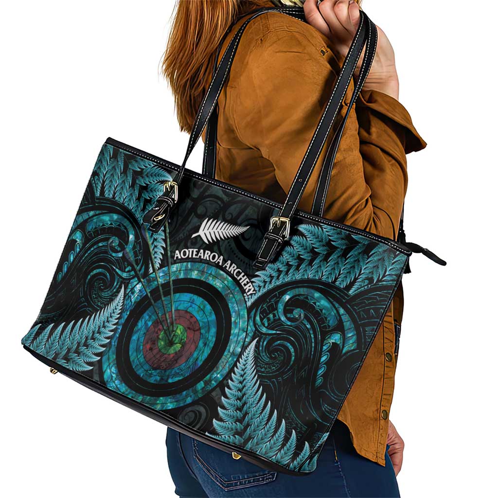 New Zealand Archery Leather Tote Bag Aotearoa Silver Fern Maori - Polynesian Pride