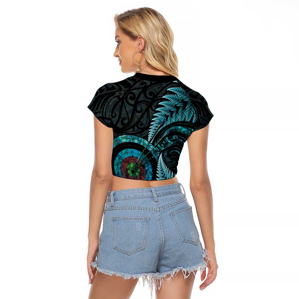 New Zealand Archery Raglan Cropped T Shirt Aotearoa Silver Fern Maori - Polynesian Pride