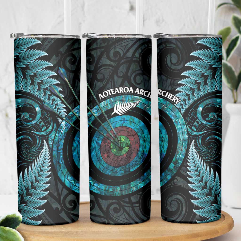 New Zealand Archery Skinny Tumbler Aotearoa Silver Fern Maori - Polynesian Pride