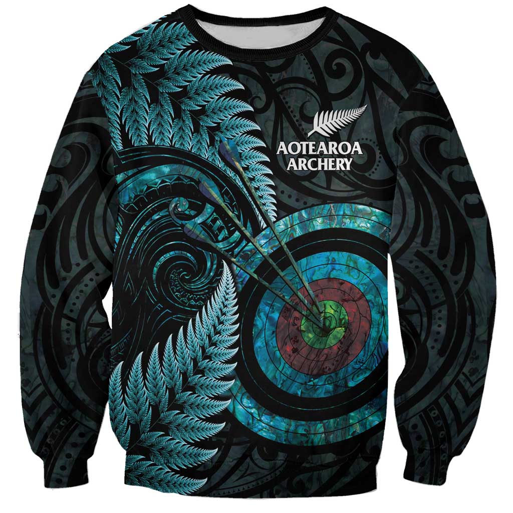 New Zealand Archery Sweatshirt Aotearoa Silver Fern Maori LT14 Unisex Turquoise - Polynesian Pride