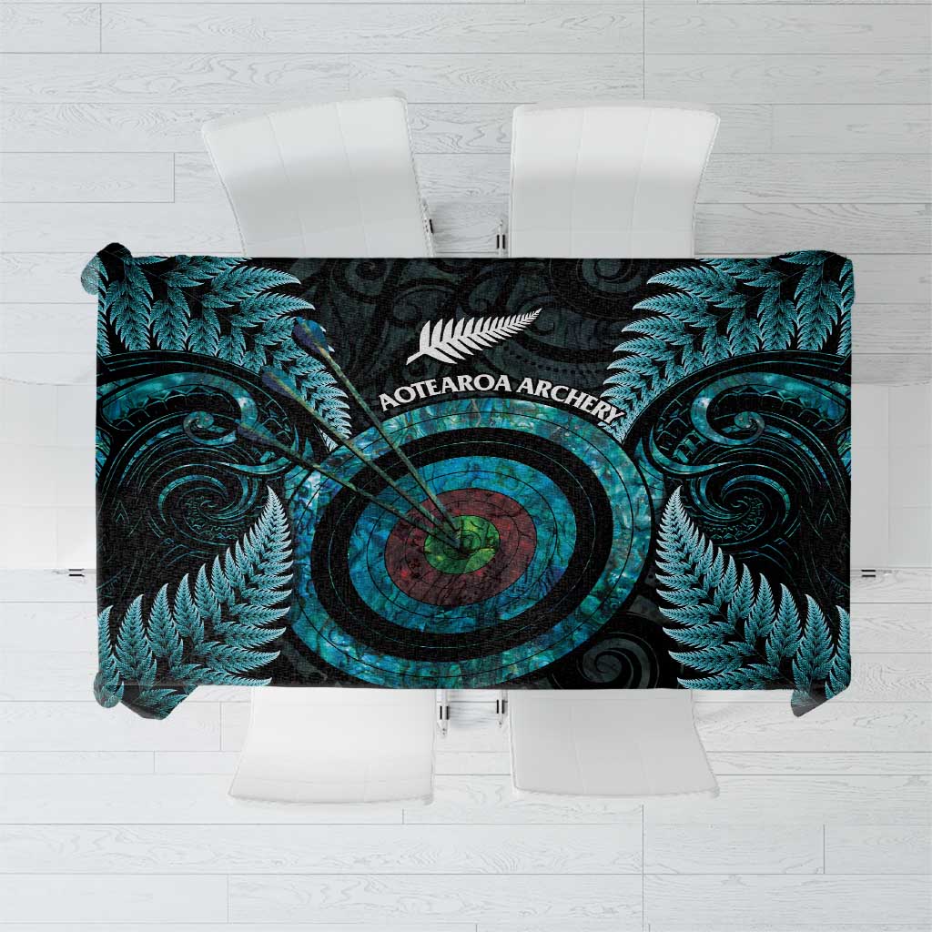 New Zealand Archery Tablecloth Aotearoa Silver Fern Maori LT14 Turquoise - Polynesian Pride