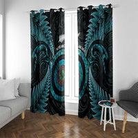 New Zealand Archery Window Curtain Aotearoa Silver Fern Maori LT14 With Grommets Turquoise - Polynesian Pride