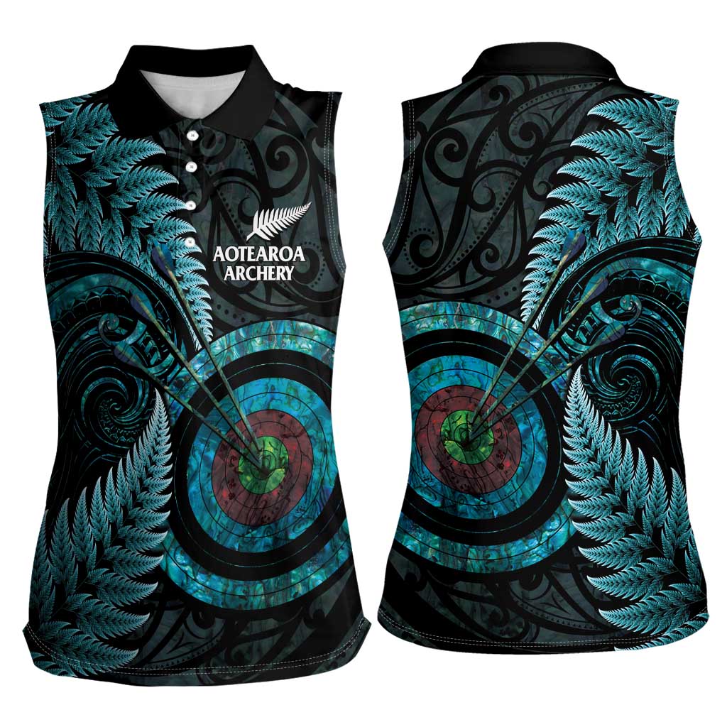 New Zealand Archery Women Sleeveless Polo Shirt Aotearoa Silver Fern Maori LT14 - Polynesian Pride