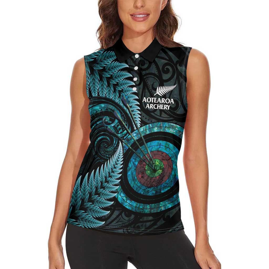 New Zealand Archery Women Sleeveless Polo Shirt Aotearoa Silver Fern Maori LT14 - Polynesian Pride