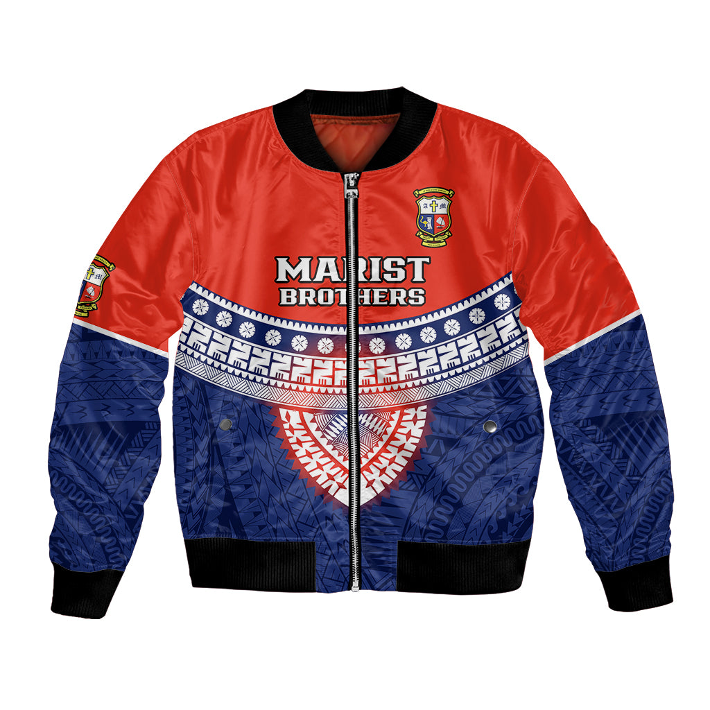 Fiji School Bomber Jacket Marist Brothers Fijian Tapa Pattern LT14 Unisex Blue - Polynesian Pride