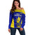 Custom Fiji School Off Shoulder Sweater Ratu Kadavulevu Heron With Fijian Tapa LT14 Women Gold - Polynesian Pride