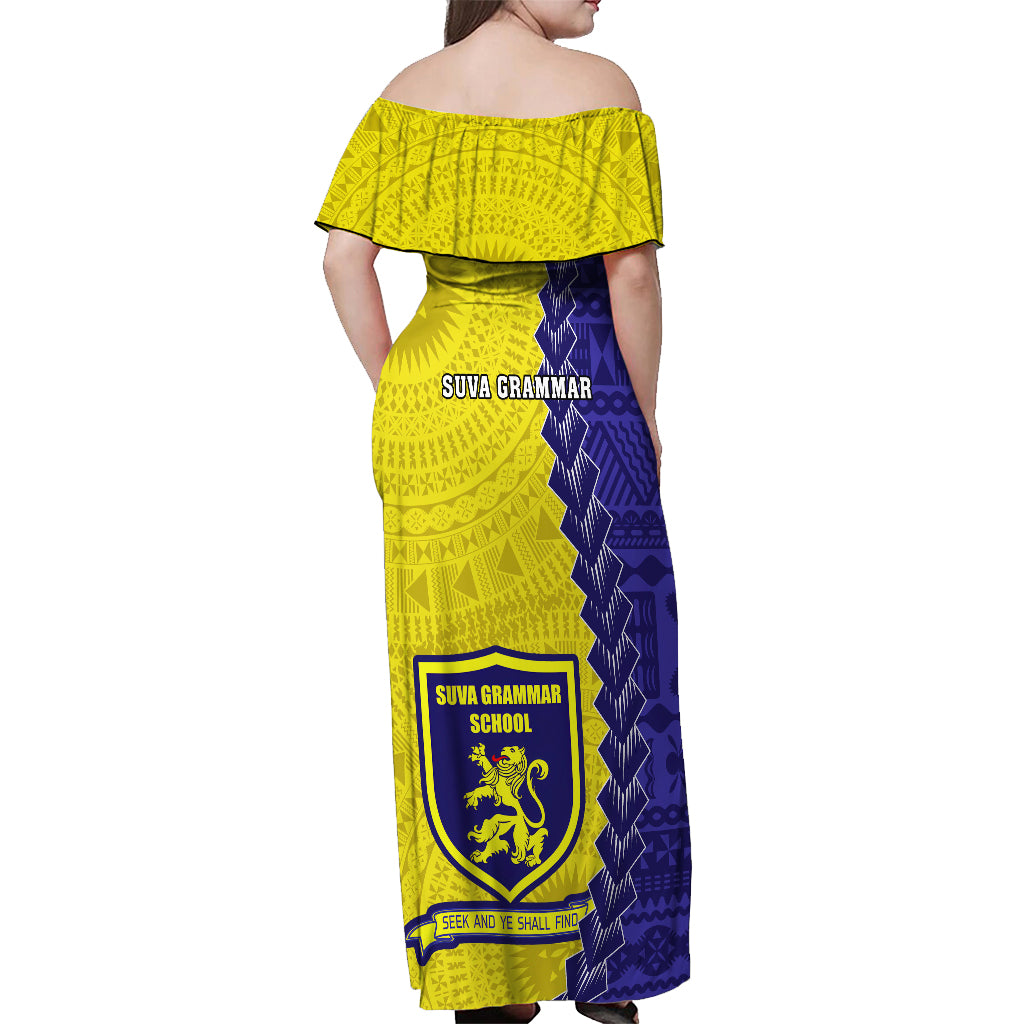 Fiji School Off Shoulder Maxi Dress Suva Grammar Lions With Fijian Tapa LT14 - Polynesian Pride