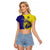 Fiji School Raglan Cropped T Shirt Suva Grammar Lions With Fijian Tapa LT14 Female Gold - Polynesian Pride