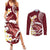 Blood Gold Polynesia Couples Matching Summer Maxi Dress and Long Sleeve Button Shirt Polynesian Frangipani With Sea Turtles