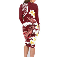 Blood Gold Polynesia Family Matching Long Sleeve Bodycon Dress and Hawaiian Shirt Polynesian Frangipani With Sea Turtles LT14 - Polynesian Pride