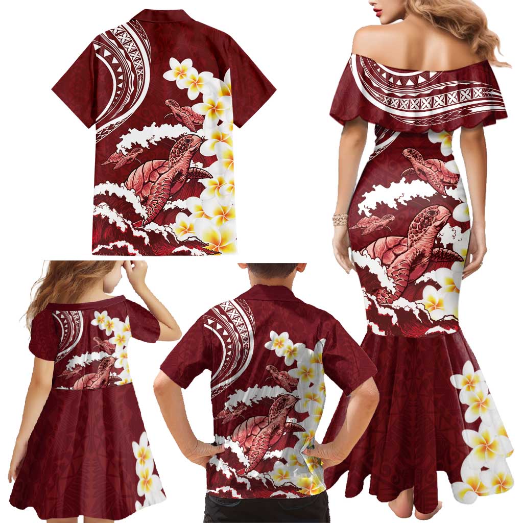 Blood Gold Polynesia Family Matching Mermaid Dress and Hawaiian Shirt Polynesian Frangipani With Sea Turtles LT14 - Polynesian Pride