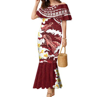 Blood Gold Polynesia Family Matching Mermaid Dress and Hawaiian Shirt Polynesian Frangipani With Sea Turtles LT14 Mom's Dress Blood Gold - Polynesian Pride