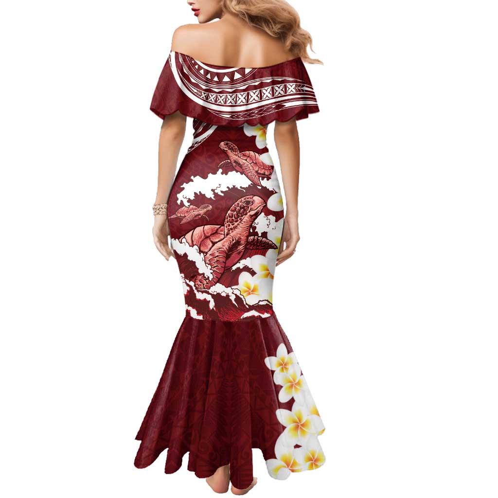 Blood Gold Polynesia Family Matching Mermaid Dress and Hawaiian Shirt Polynesian Frangipani With Sea Turtles LT14 - Polynesian Pride