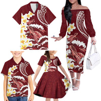 Blood Gold Polynesia Family Matching Off The Shoulder Long Sleeve Dress and Hawaiian Shirt Polynesian Frangipani With Sea Turtles LT14 - Polynesian Pride
