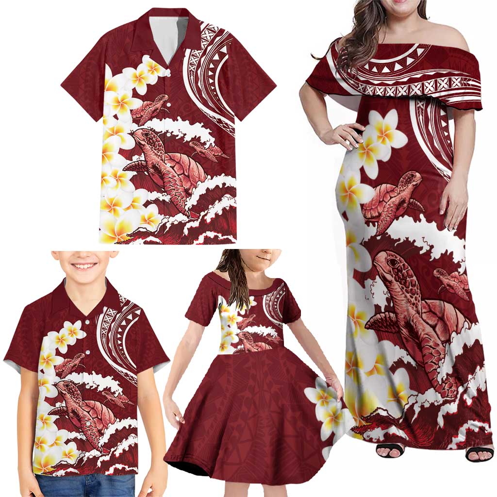Blood Gold Polynesia Family Matching Off Shoulder Maxi Dress and Hawaiian Shirt Polynesian Frangipani With Sea Turtles LT14 - Polynesian Pride