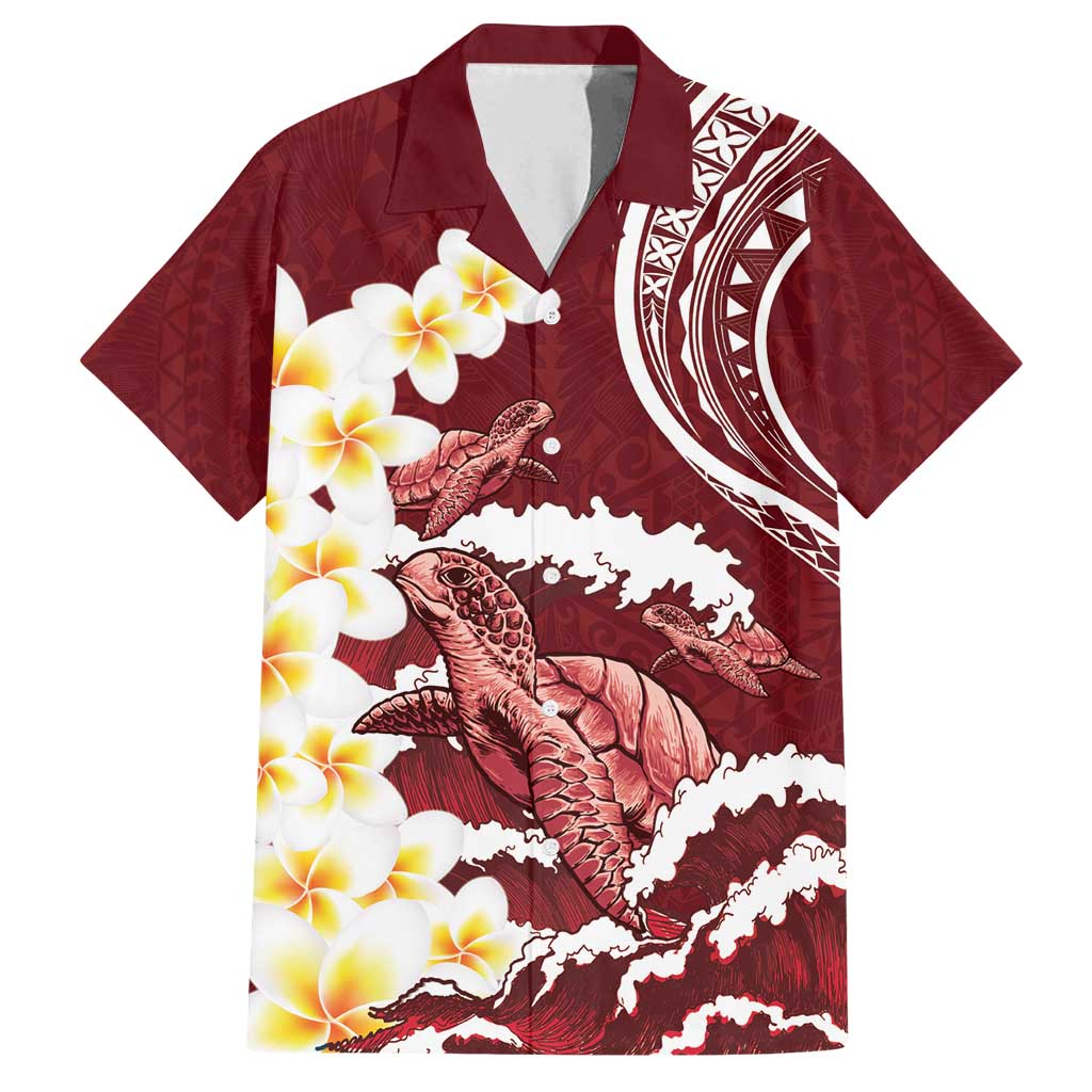 Blood Gold Polynesia Family Matching Off Shoulder Maxi Dress and Hawaiian Shirt Polynesian Frangipani With Sea Turtles LT14 Dad's Shirt - Short Sleeve Blood Gold - Polynesian Pride