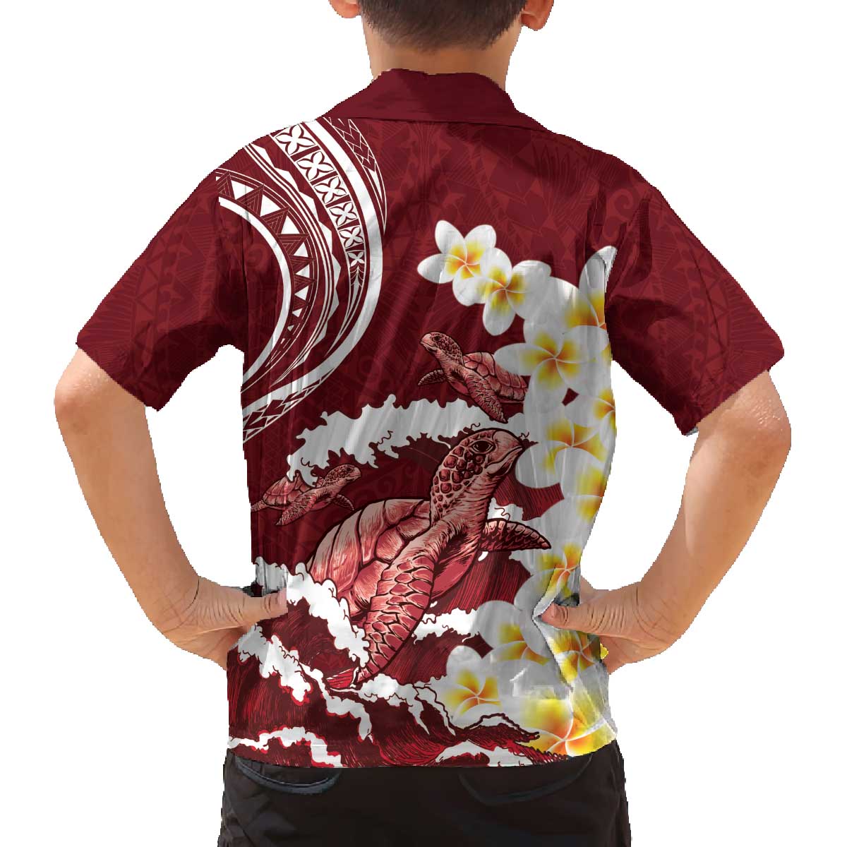 Blood Gold Polynesia Family Matching Off Shoulder Short Dress and Hawaiian Shirt Polynesian Frangipani With Sea Turtles LT14 - Polynesian Pride