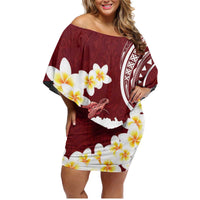 Blood Gold Polynesia Family Matching Off Shoulder Short Dress and Hawaiian Shirt Polynesian Frangipani With Sea Turtles LT14 Mom's Dress Blood Gold - Polynesian Pride