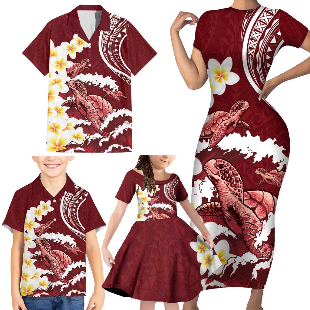 Blood Gold Polynesia Family Matching Short Sleeve Bodycon Dress and Hawaiian Shirt Polynesian Frangipani With Sea Turtles LT14 - Polynesian Pride