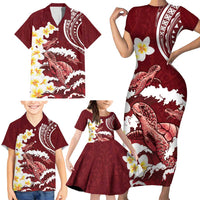 Blood Gold Polynesia Family Matching Short Sleeve Bodycon Dress and Hawaiian Shirt Polynesian Frangipani With Sea Turtles LT14 - Polynesian Pride