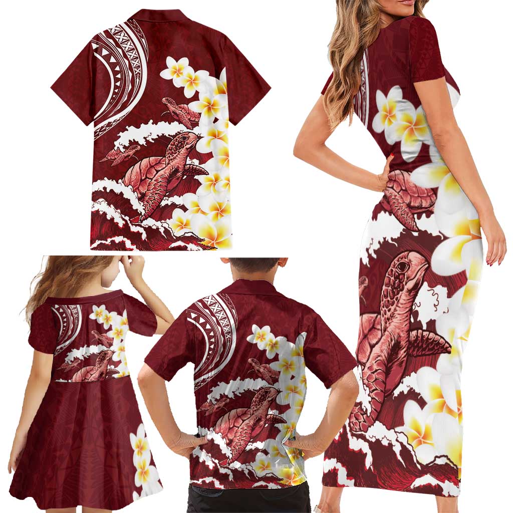 Blood Gold Polynesia Family Matching Short Sleeve Bodycon Dress and Hawaiian Shirt Polynesian Frangipani With Sea Turtles LT14 - Polynesian Pride