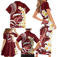 Blood Gold Polynesia Family Matching Short Sleeve Bodycon Dress and Hawaiian Shirt Polynesian Frangipani With Sea Turtles LT14 - Polynesian Pride