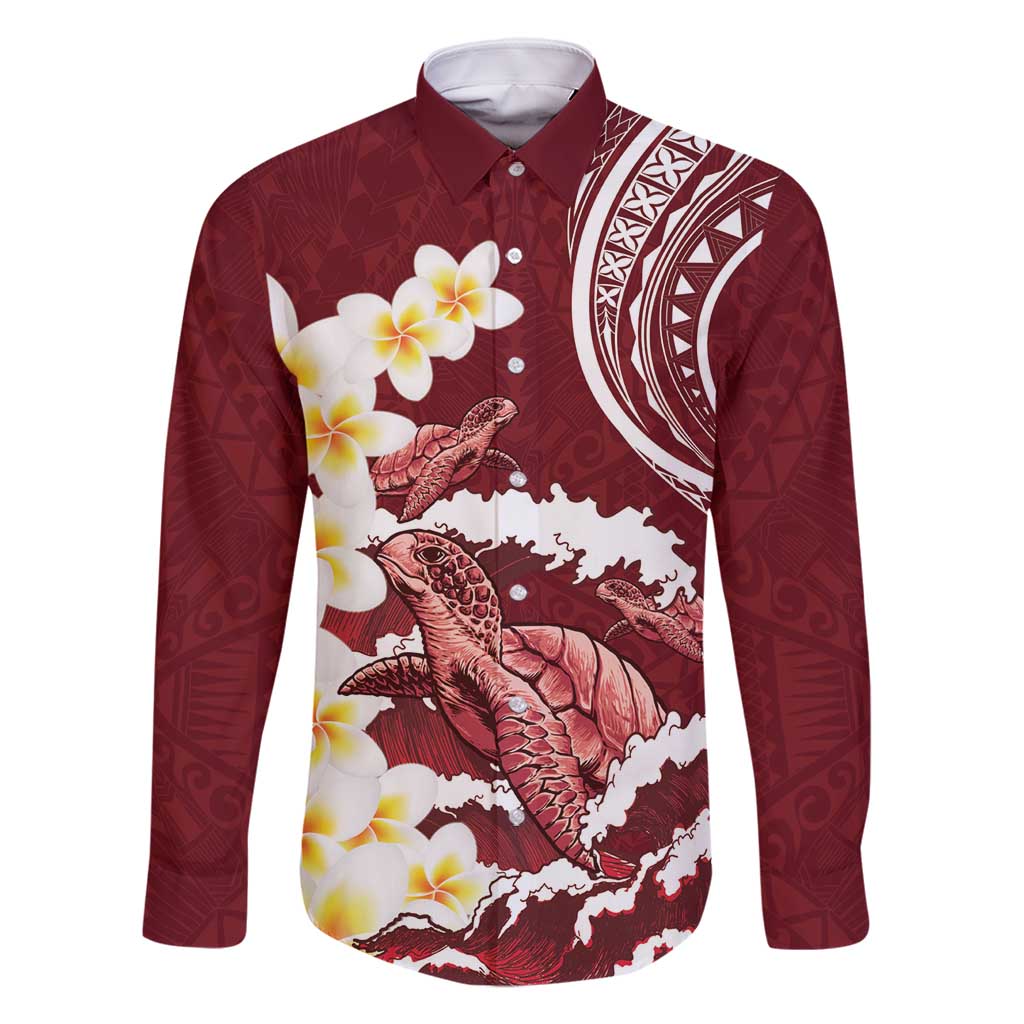 Blood Gold Polynesia Family Matching Summer Maxi Dress and Hawaiian Shirt Polynesian Frangipani With Sea Turtles LT14 Dad's Shirt - Long Sleeve Blood Gold - Polynesian Pride
