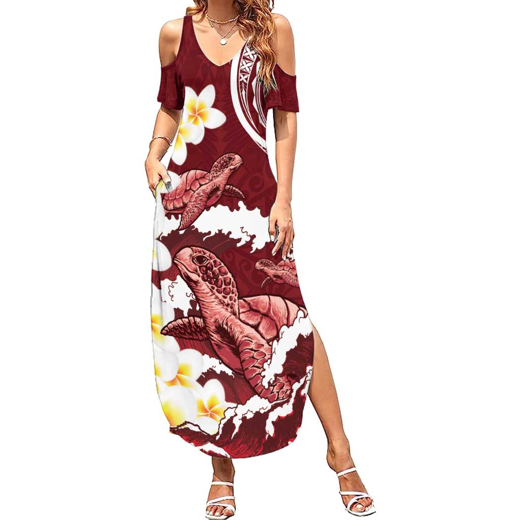 Blood Gold Polynesia Family Matching Summer Maxi Dress and Hawaiian Shirt Polynesian Frangipani With Sea Turtles LT14 Mom's Dress Blood Gold - Polynesian Pride