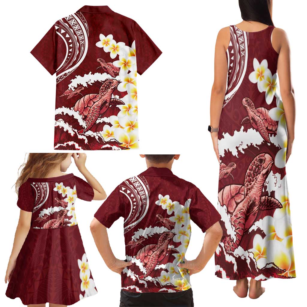 Blood Gold Polynesia Family Matching Tank Maxi Dress and Hawaiian Shirt Polynesian Frangipani With Sea Turtles LT14 - Polynesian Pride