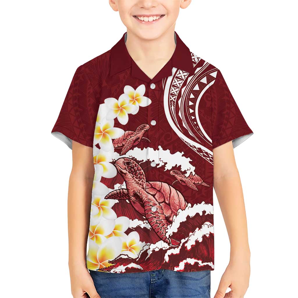 Blood Gold Polynesia Kid Hawaiian Shirt Polynesian Frangipani With Sea Turtles