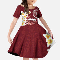 Blood Gold Polynesia Kid Short Sleeve Dress Polynesian Frangipani With Sea Turtles