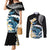 Black Polynesia Couples Matching Mermaid Dress and Long Sleeve Button Shirt Polynesian Frangipani With Sea Turtles