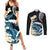 Black Polynesia Couples Matching Summer Maxi Dress and Long Sleeve Button Shirt Polynesian Frangipani With Sea Turtles