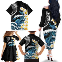 Black Polynesia Family Matching Off The Shoulder Long Sleeve Dress and Hawaiian Shirt Polynesian Frangipani With Sea Turtles LT14 - Polynesian Pride