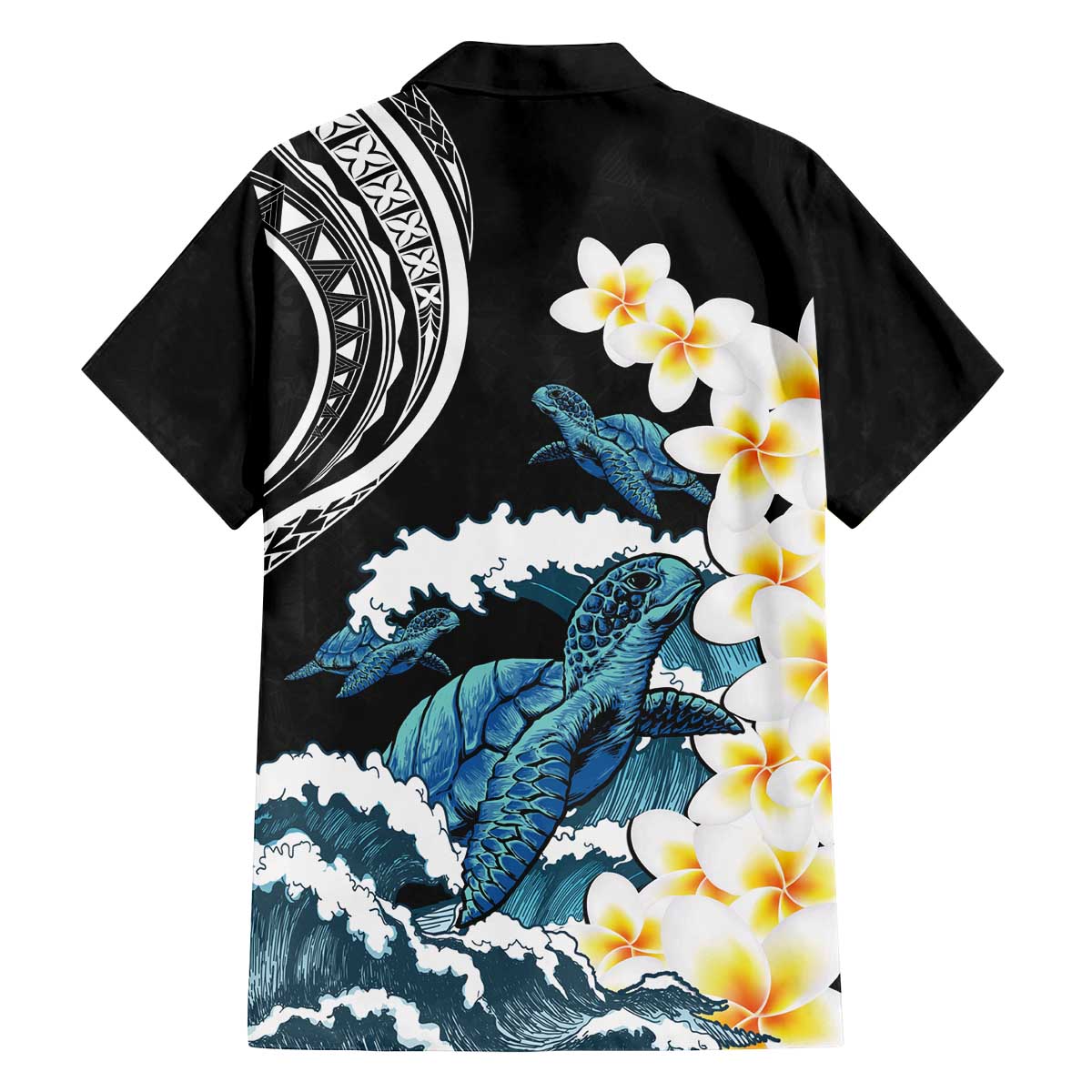 Black Polynesia Family Matching Off The Shoulder Long Sleeve Dress and Hawaiian Shirt Polynesian Frangipani With Sea Turtles LT14 - Polynesian Pride