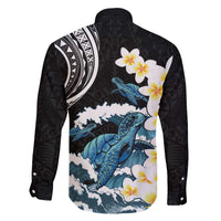Black Polynesia Family Matching Off The Shoulder Long Sleeve Dress and Hawaiian Shirt Polynesian Frangipani With Sea Turtles LT14 - Polynesian Pride