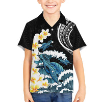 Black Polynesia Family Matching Short Sleeve Bodycon Dress and Hawaiian Shirt Polynesian Frangipani With Sea Turtles LT14 Son's Shirt Black - Polynesian Pride