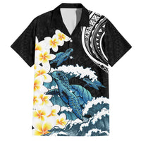 Black Polynesia Family Matching Tank Maxi Dress and Hawaiian Shirt Polynesian Frangipani With Sea Turtles