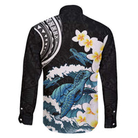 Black Polynesia Family Matching Tank Maxi Dress and Hawaiian Shirt Polynesian Frangipani With Sea Turtles