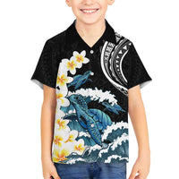 Black Polynesia Family Matching Tank Maxi Dress and Hawaiian Shirt Polynesian Frangipani With Sea Turtles