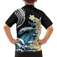 Black Polynesia Kid Hawaiian Shirt Polynesian Frangipani With Sea Turtles