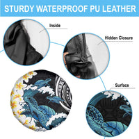 Black Polynesia Spare Tire Cover Polynesian Frangipani With Sea Turtles