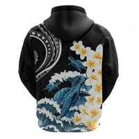 Black Polynesia Zip Hoodie Polynesian Frangipani With Sea Turtles
